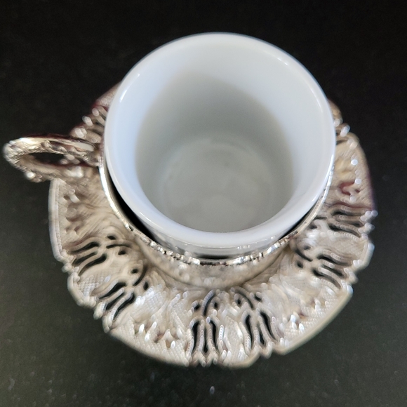 Turkish Coffee Cup with Inner Porcelain, Metal Holder, Saucer and Lid, 4 Pieces - Picture 5 of 12